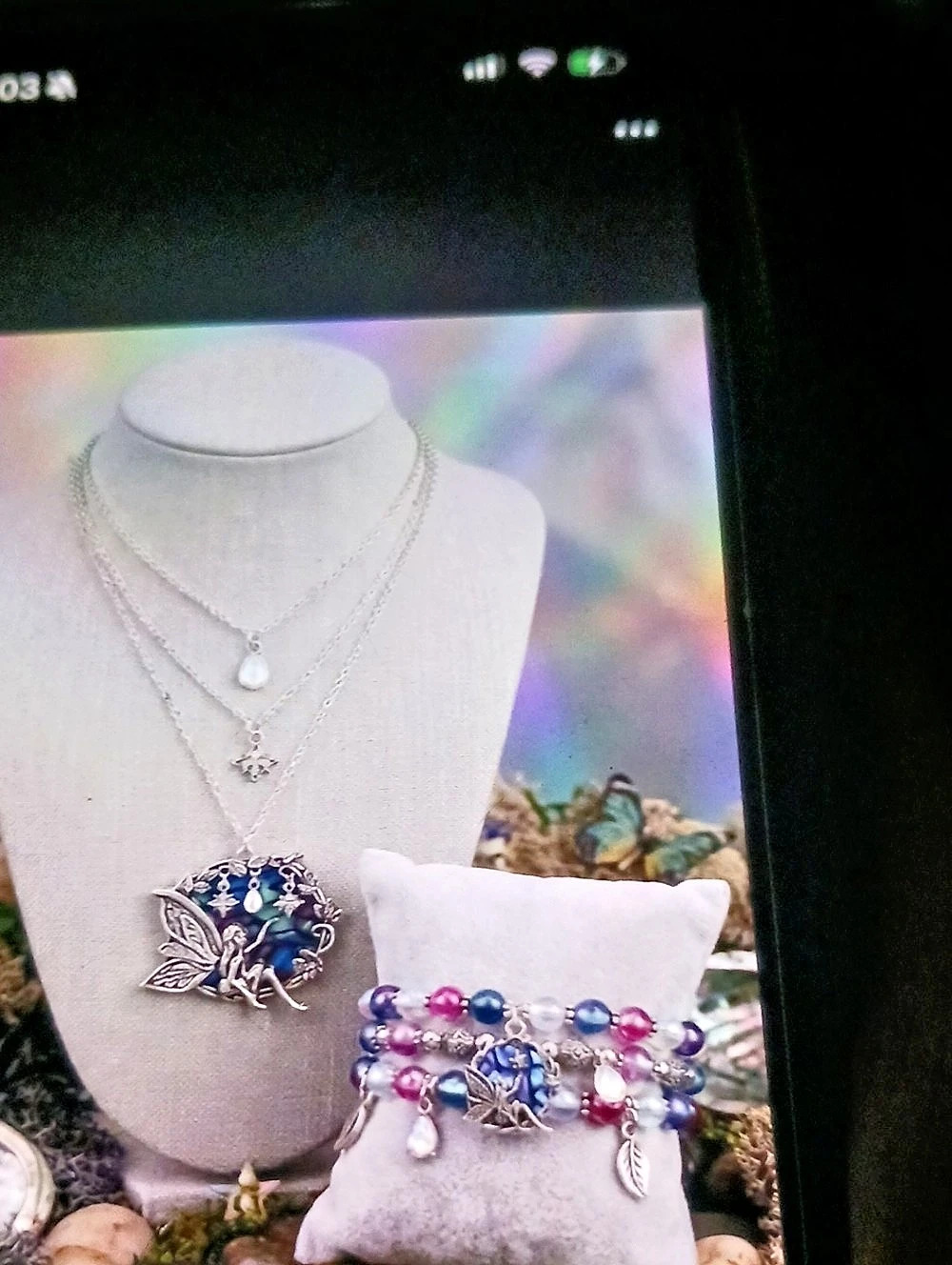 Layered Necklace Set in Silver & Blue And Bracelet